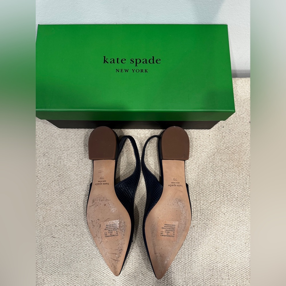 Kate Spade Navy Blue Perforated Flats with Bow - Picture 3 of 5